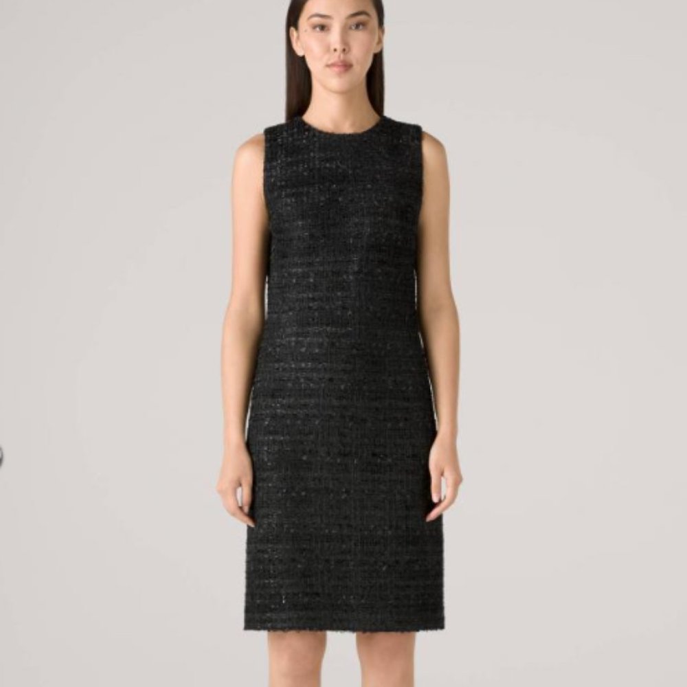 ST JOHN METALLIC EYELASH TWEED KNIT BLACK/GOLD SHIMMER DRESS sz 16